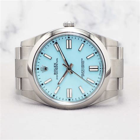 rolex oyster quadrante blu|Rolex 41mm tiffany blue.